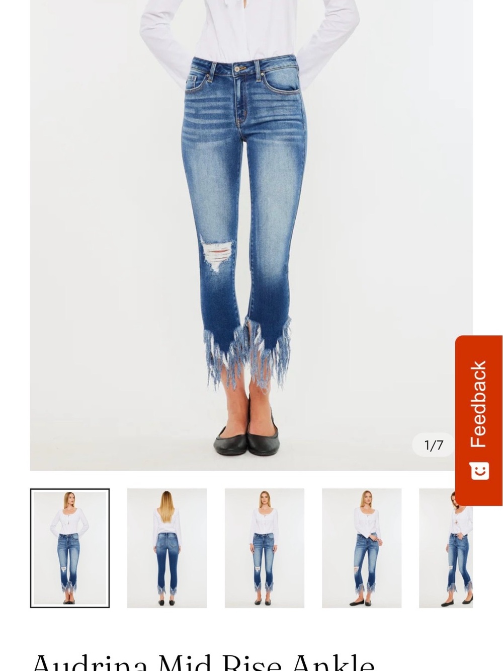 KanCan Medium Blue Distressed Frayed-Hem Ankle Jeans